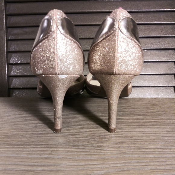 ❗SOLD❗Kelly & Katie | Gold Peep Toe 3" Glitter Heels - Picture 8 of 9